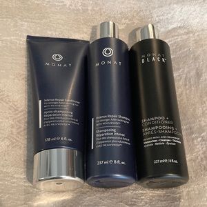 New 3 piece Monat shampoo/conditioner set. Black, plus Intensive Repair set.